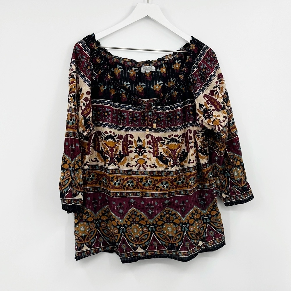 World Market Boho Ruffle Neck Blouse Size Small Medium